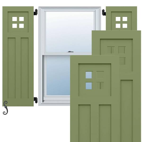 Ekena Millwork EnduraCore San Antonio Mission Style 12 in. W x 65 in. H Raised Panel Composite Shutters Pair in Moss Green