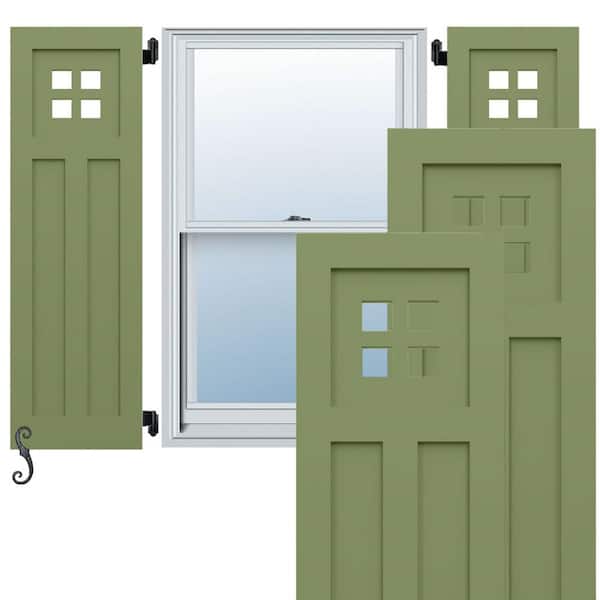 Ekena Millwork EnduraCore San Antonio Mission Style 15-in W x 68-in H Raised Panel Composite Shutters Pair in Moss Green
