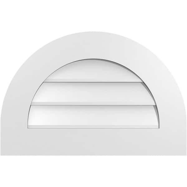 Ekena Millwork 24 in. x 16 in. Round Top White PVC Paintable Gable Louver Vent Non-Functional