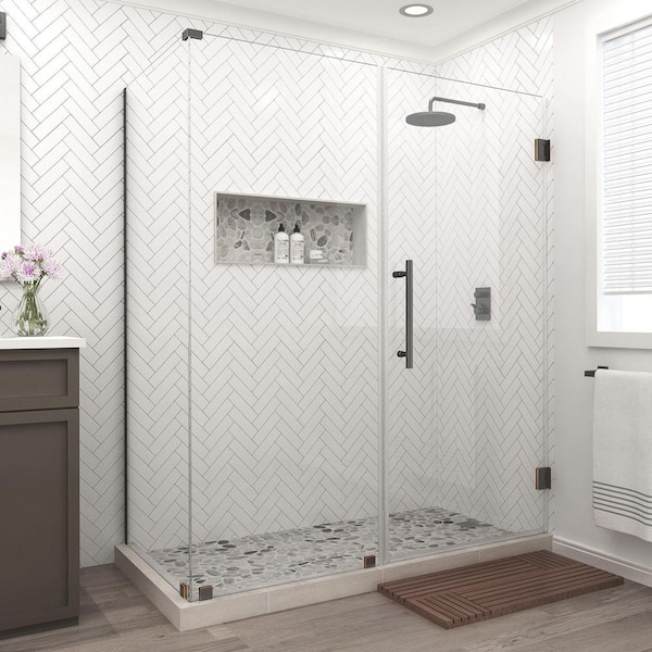 Aston Bromley 69.25 in. to 70.25 in. x 38.375 in. x 72 in. Frameless Corner Hinged Shower Enclosure in Oil Rubbed Bronze