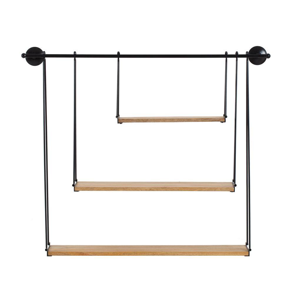 Sleek Scandinavian Black Iron & Wood 3-Tier Floating Shelf