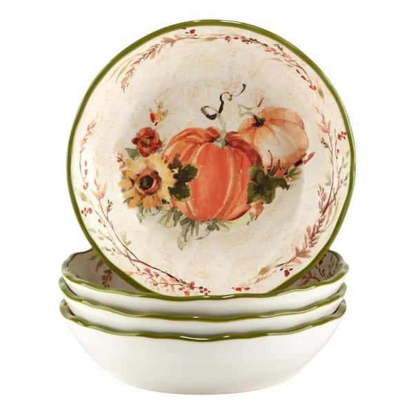 Certified International Harvest Morning 28 fl. oz. Assorted Colors Earthenware Soup Bowls (Set of 4)