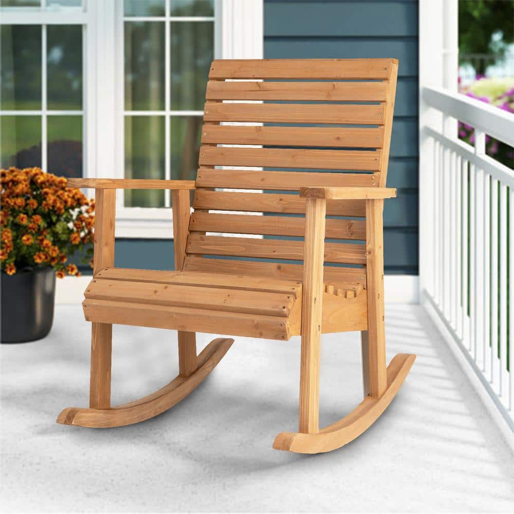 ANGELES HOME Natural Wood Outdoor Rocking Chair with High Backrest -  108CKNP922BN