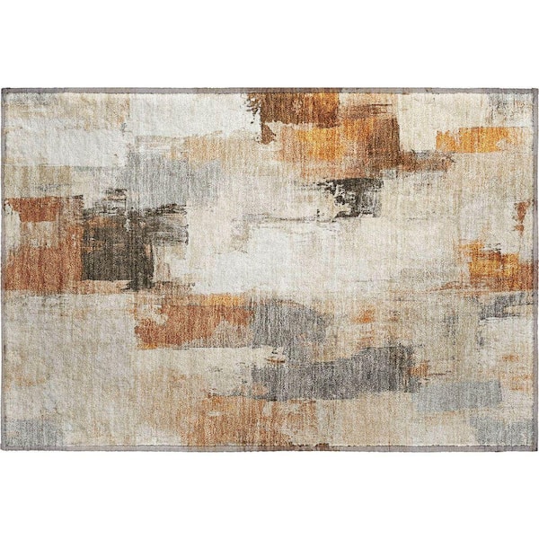 Mayfield Premium Machine Washable Abstract AMF1967 Ivory 2 ft. x 3 ft. Accent Rug