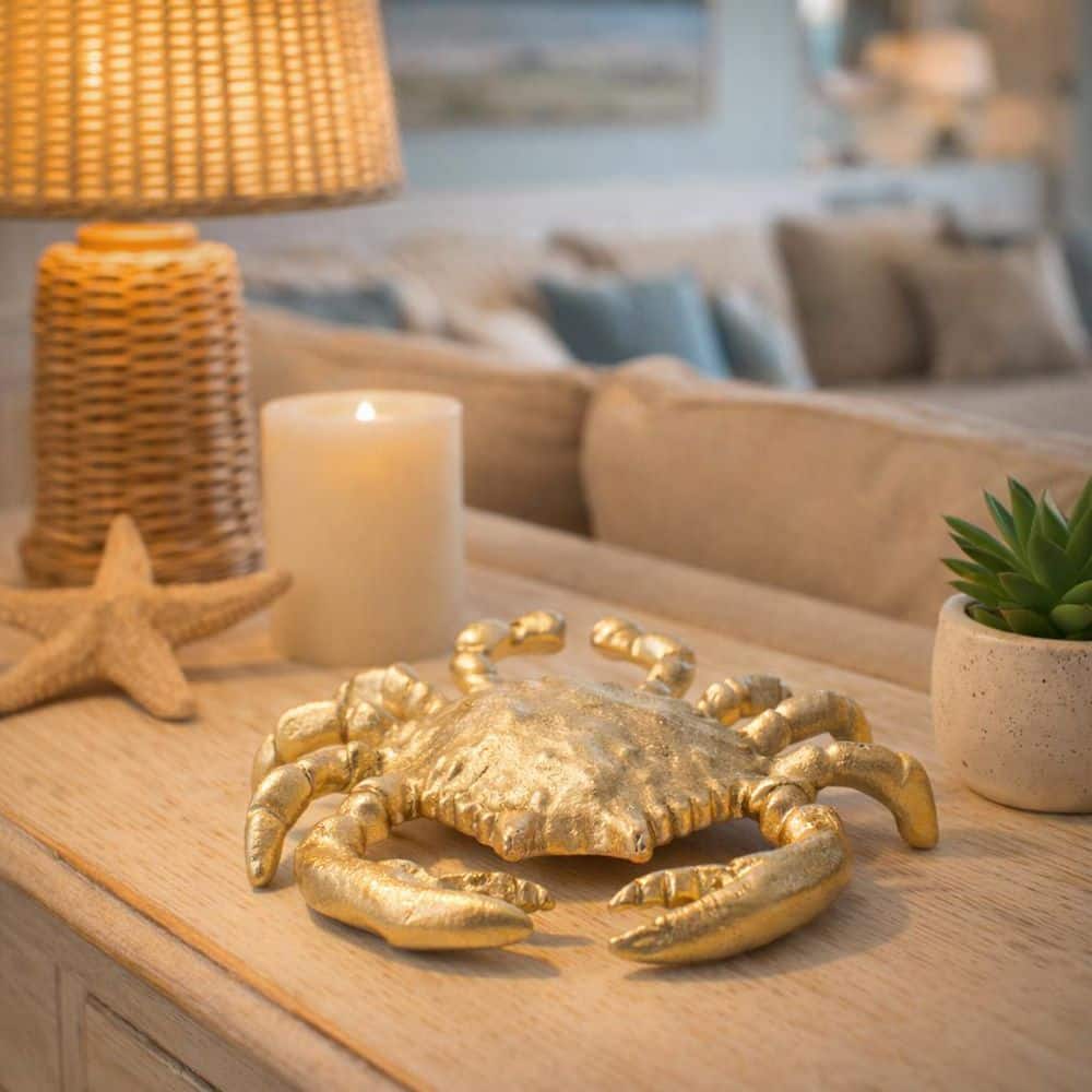大理石人形 Liv & Skye Gold 7 in. x 2 in. Metal Crab Figurine 17834 - The Home