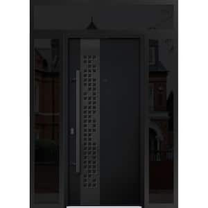 6078 60 in. x 96 in. Right-hand/Inswing 3 Sidelights Black Enamel Steel Prehung Front Door with Hardware