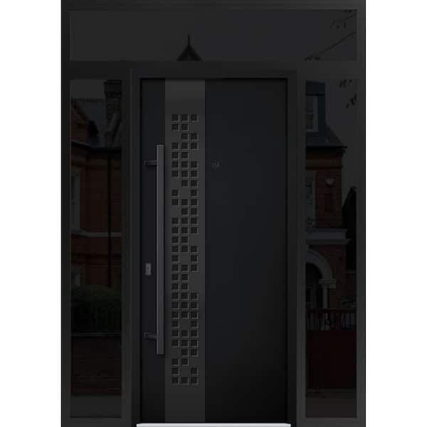 VDOMDOORS 6078 60 in. x 96 in. Right-hand/Inswing 3 Sidelights Black Enamel Steel Prehung Front Door with Hardware