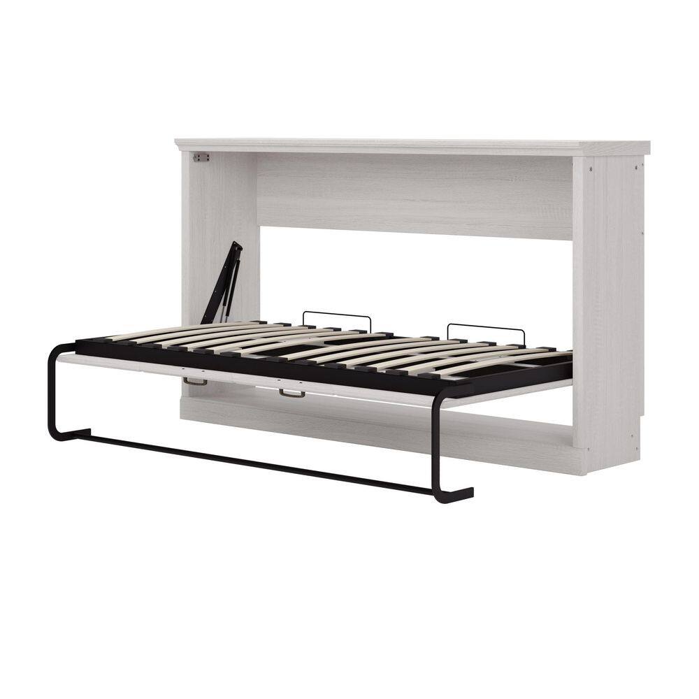 Rustic White Wood Frame Twin Size Murphy Bed, Hideaway Wall Bed, Folding into Cabinet, Space Saving Furniture - thumbnail 3