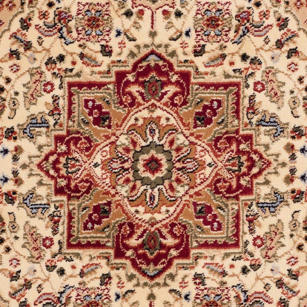 Ivory and Red Floral Safavid Style Rectangular Area Rug