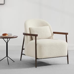 Quiteria Ivory Fabric Accent Chair with Solid Wood and Metal Frame