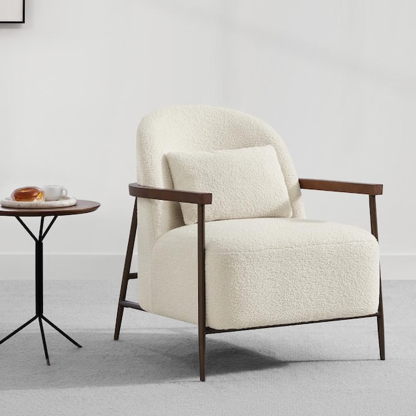 SPRUCE & SPRING Quiteria Ivory Fabric Accent Chair with Solid Wood and Metal Frame