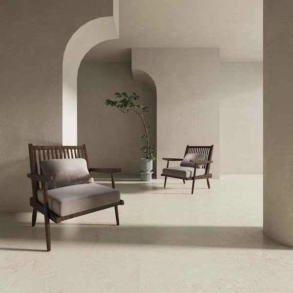 American EcoStone Cross-Cut Ivory 48 in. x 48 in. Matte Travertine Look Porcelain Floor and Wall Tile (32 sq. ft./Case)
