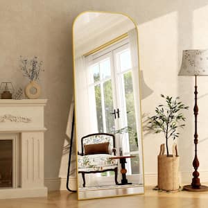 Gold 25.6 in. W x 70.5 in. H Modern Rectangular Rounded-Top Aluminum Framed Full Length Mirror Floor Mirror