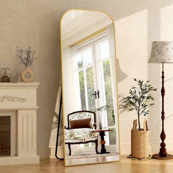 XRAMFY Gold 25.6 in. W x 70.5 in. H Modern Rectangular Rounded-Top Aluminum Framed Full Length Mirror Floor Mirror
