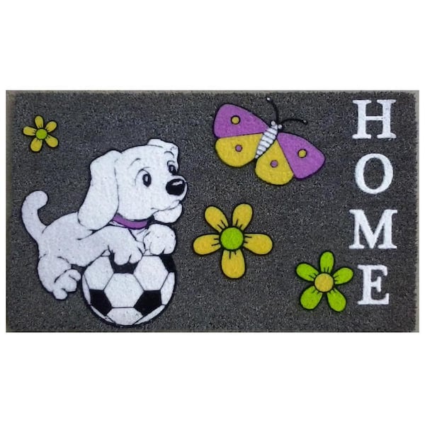 White 30 in. x 18 in. Coir Non-Slip Indoor/Outdoor Door Mat