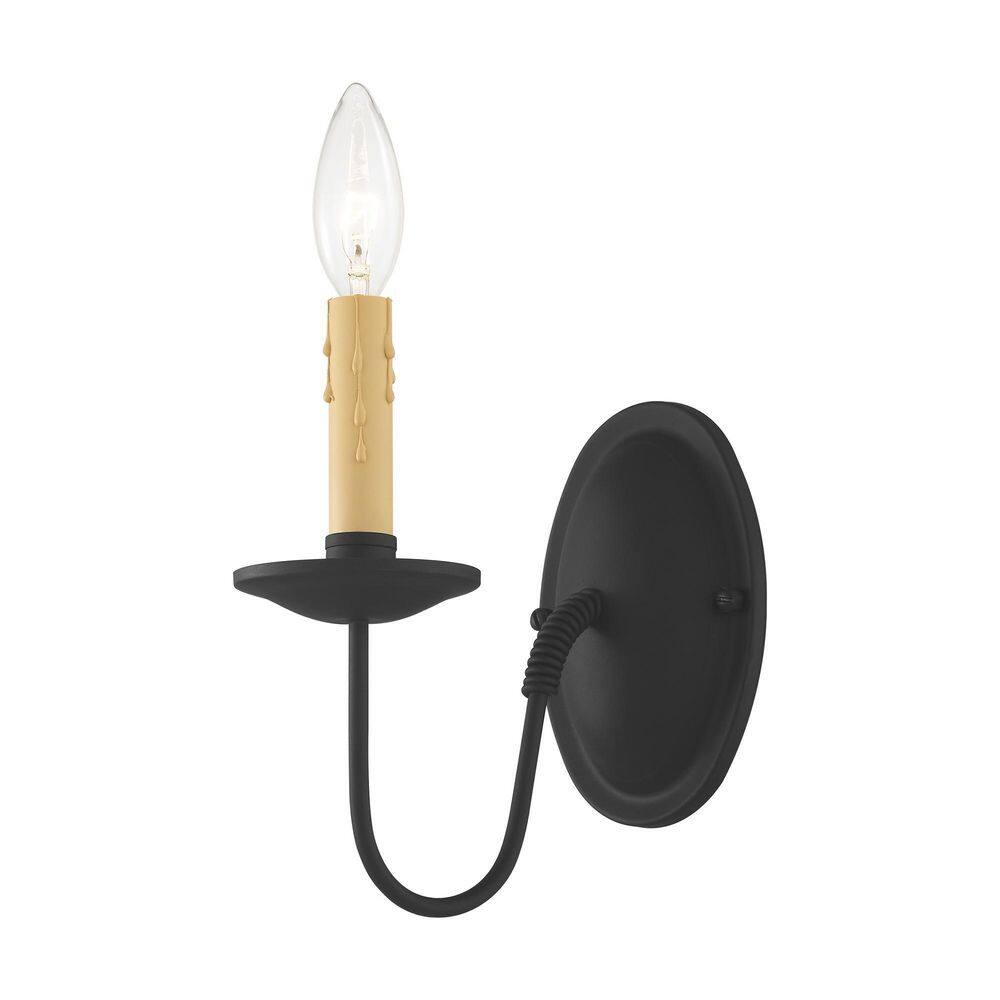 Transitional Black Steel 1-Light Wall Sconce with Dimmable Candelabra