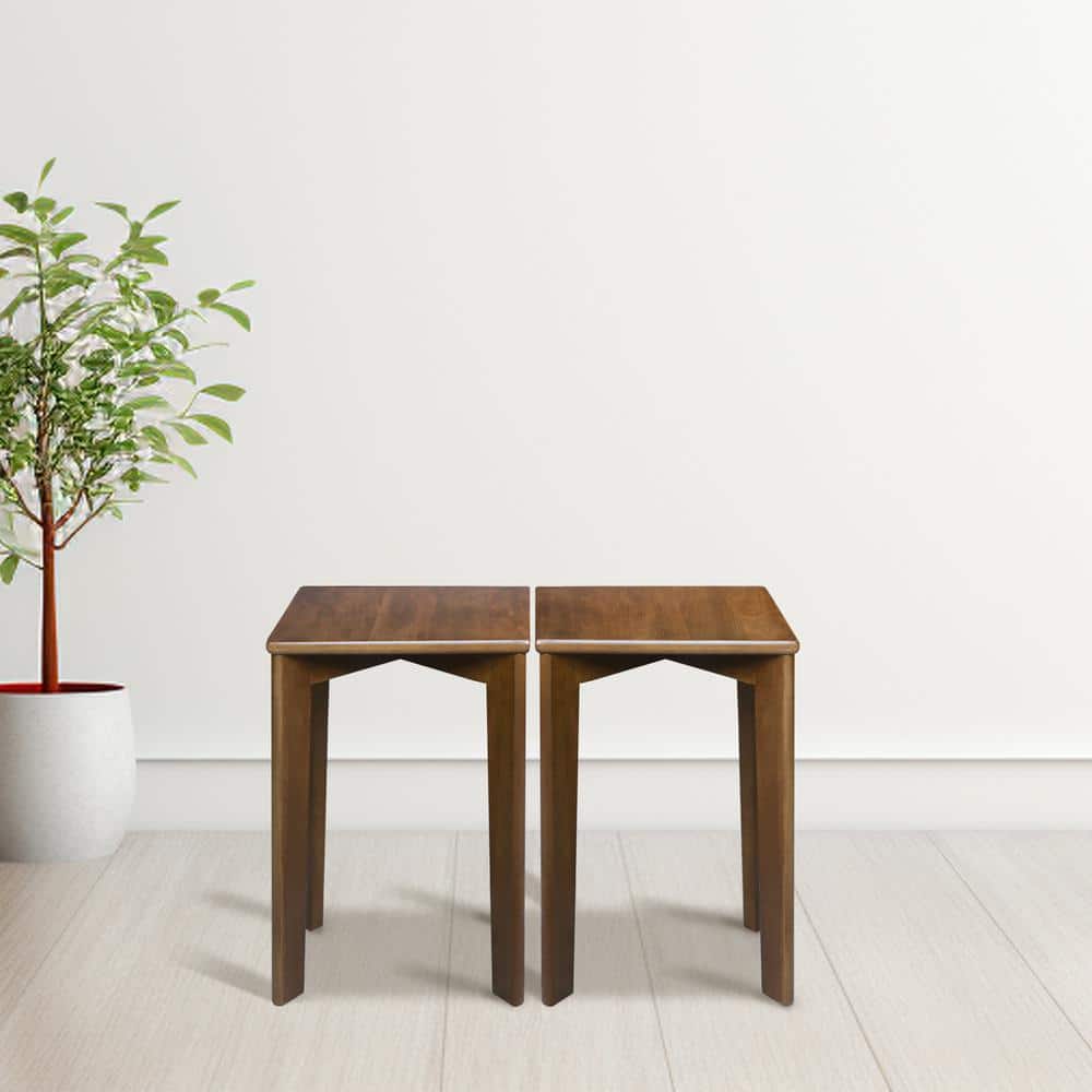 Walnut American Hardwood Stackable Square Stool Set
