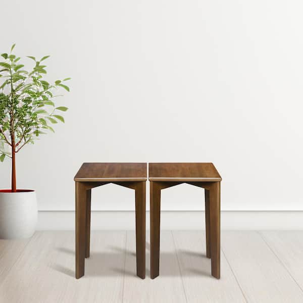 Walnut 100% American Hardwood Square Stackable Stool 2-Piece Set