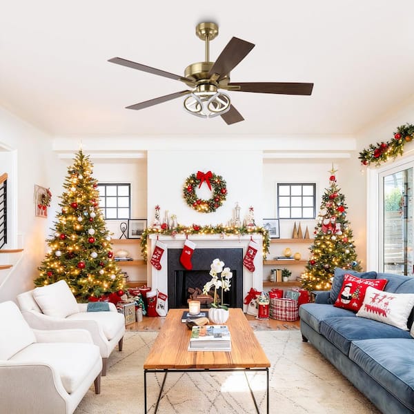 52 in. Gold Downrod Mount Standard Ceiling Fan with RGB LED Light and Remote/APP Control