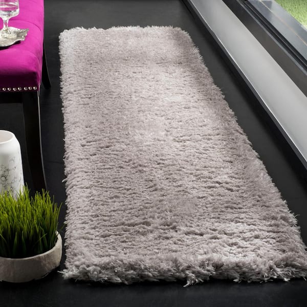 Flokati Silver 2 ft. x 8 ft. Solid Runner Rug