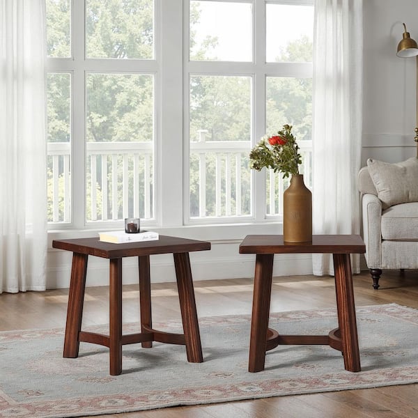 Colt 20 in. Espresso Rustic Square Solid Wood End Tables with Curved Elements, (Set of 2)