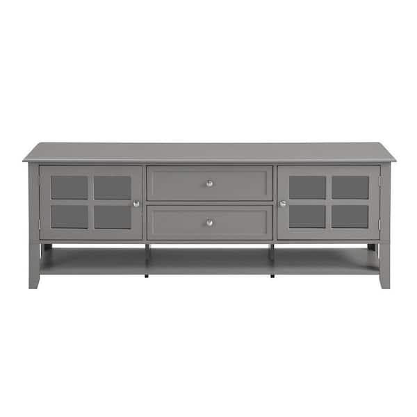 59.10 in. Gray TV Stand Fits TVs up to 60 in. Entertainment Center with 2 Cabinets, 2 Drawers and 3 Open Shelves