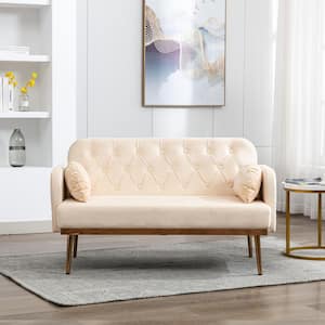 55 in. W Square Arm Velvet Straight Sofa Loverseat Couch in Beige