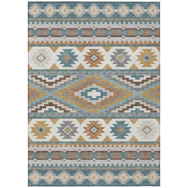 Chantille Machine Washable Indoor/Outdoor Abstract ACN2539 Teal 5 ft. x 7 ft. 6 in. Area Rug