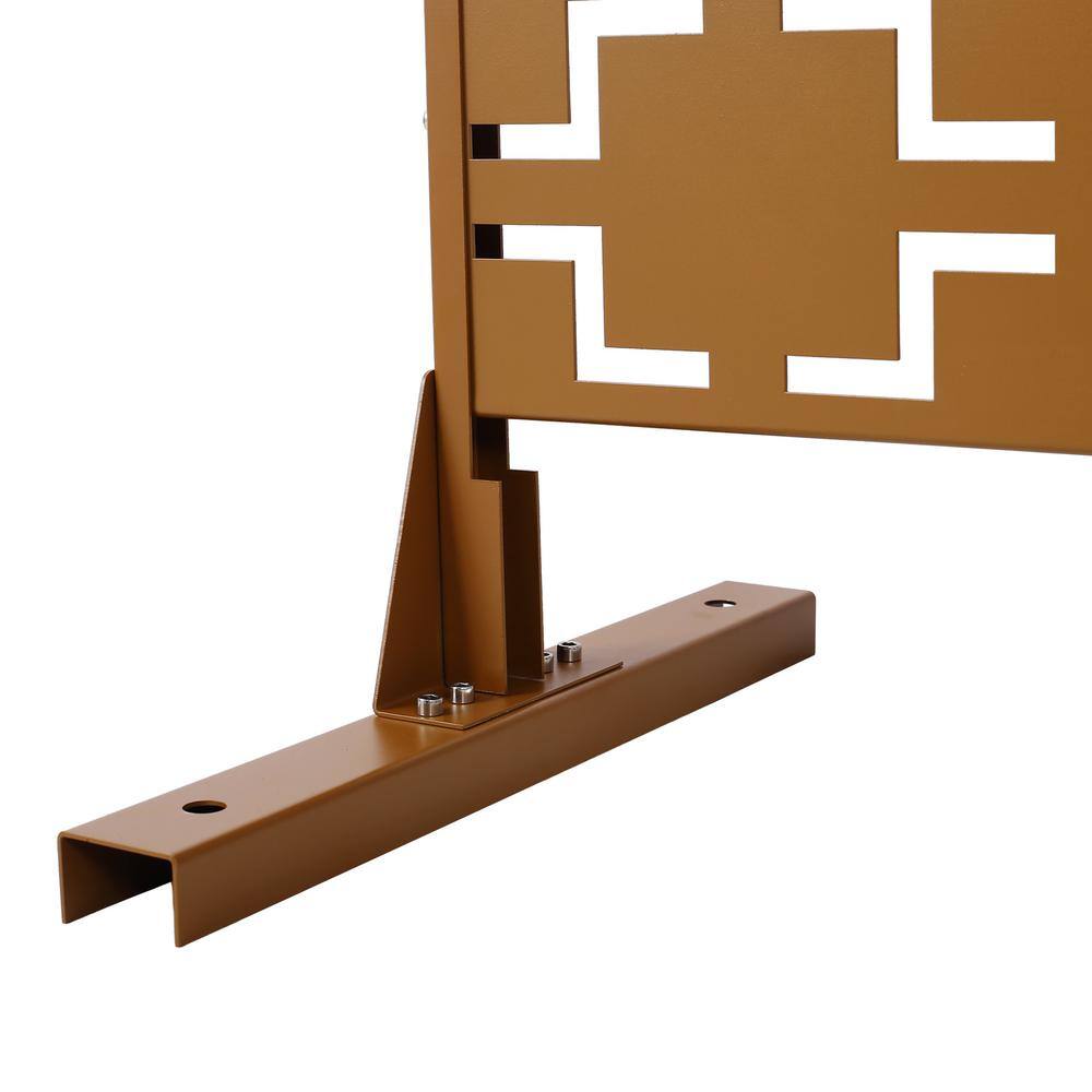 Close-up of the metal frame and corner joint of the privacy screen panel.