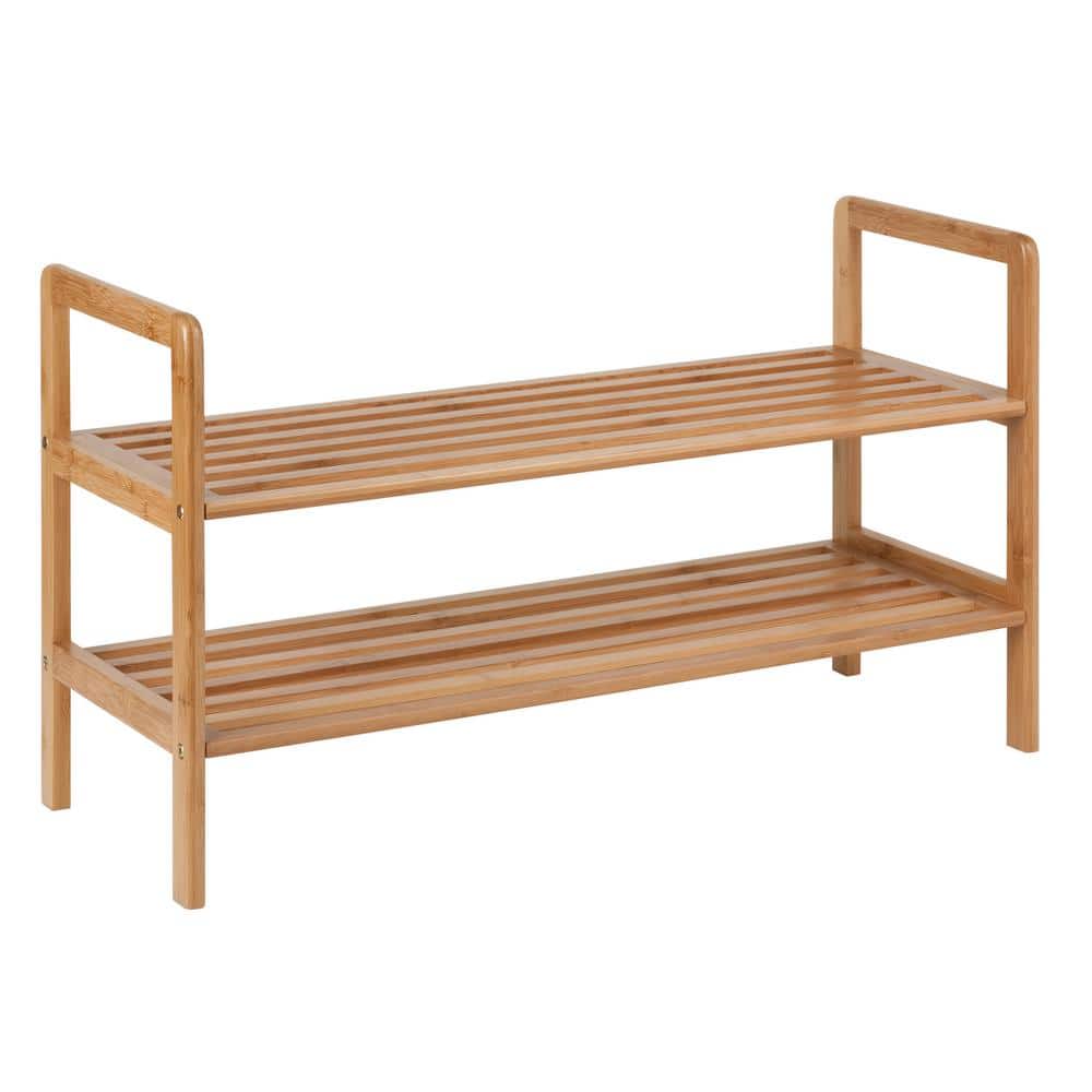 15.87 H 8-Pair 1-Tier Brown Bamboo Shoe Rack
