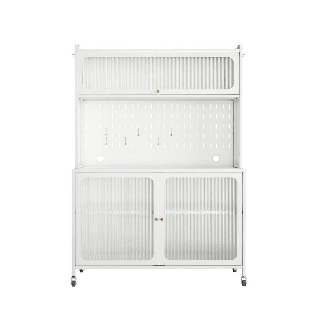17.72 in. W 2-Doors + 2-Adjustable Shelves White Garage Steel Sturdy Rolling Storage Tool Carts with Workbench and Hooks price history on PriceWatchPro