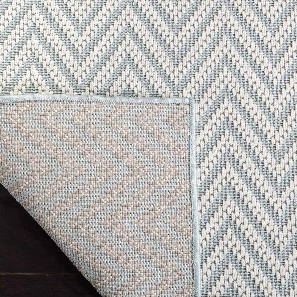 Blue Geometric Flat Woven Rectangular Washable Rug