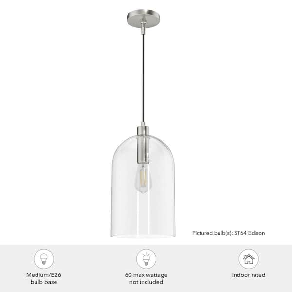 Hunter - Lochmeade 1 Light Brushed Nickel Pendant with Seeded Glass Shade Kitchen Light