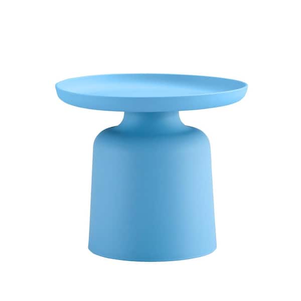 Zeus & Ruta 19 in. Dia x 17 in. Height Lake Blue Plastic Outdoor Round Side Table for Garden, Lawn, Porch, Balcony