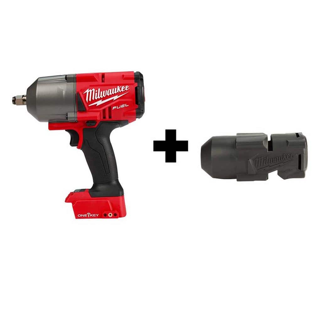 Milwaukee M18 FUEL ONE-KEY 18V Lithium-Ion Brushless Cordless 1/2 in. Impact Wrench with Friction Ring With Protective Boot -  2863-20-49-B