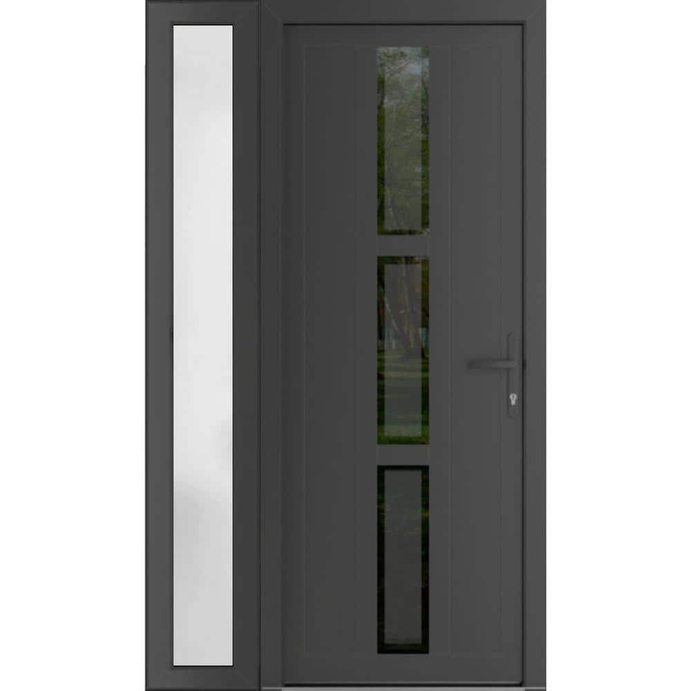 52 in. x 80 in. Left-hand/Inswing Mirrored Glass Antracite Grey Steel Prehung Front Door with Hardware price history on PriceWatchPro