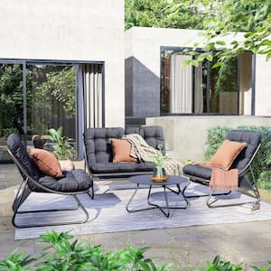 4-Piece Metal Outdoor Patio Conversation Set with Charcoal Grey Cushion, Coffee Table for Backyard, Garden