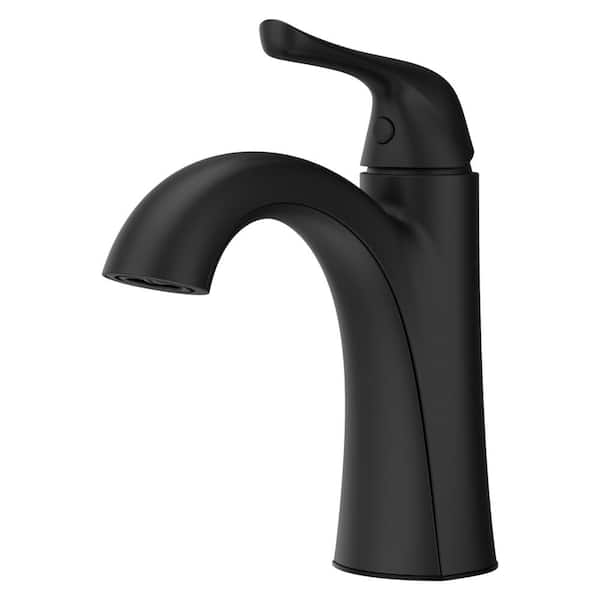 Pfister Willa Single Handle Single Hole Bathroom Faucet With Deck Plate in Matte Black