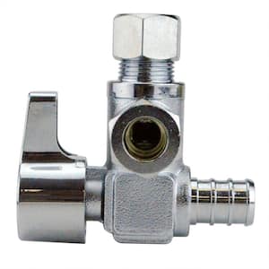 1/2 in. Chrome-Plated Brass PEX-B Barb x 3/8 in. Compression Dual Outlet Quarter-Turn Angle Stop Valve