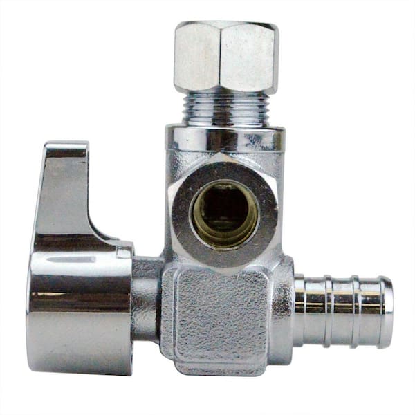 Apollo 1/2 in. Chrome-Plated Brass PEX-B Barb x 3/8 in. Compression Dual Outlet Quarter-Turn Angle Stop Valve