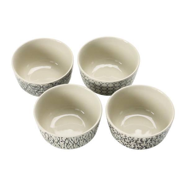 Hand-Stamped Ceramic Salad Bowls with Embossed Patterns, Black and Cream