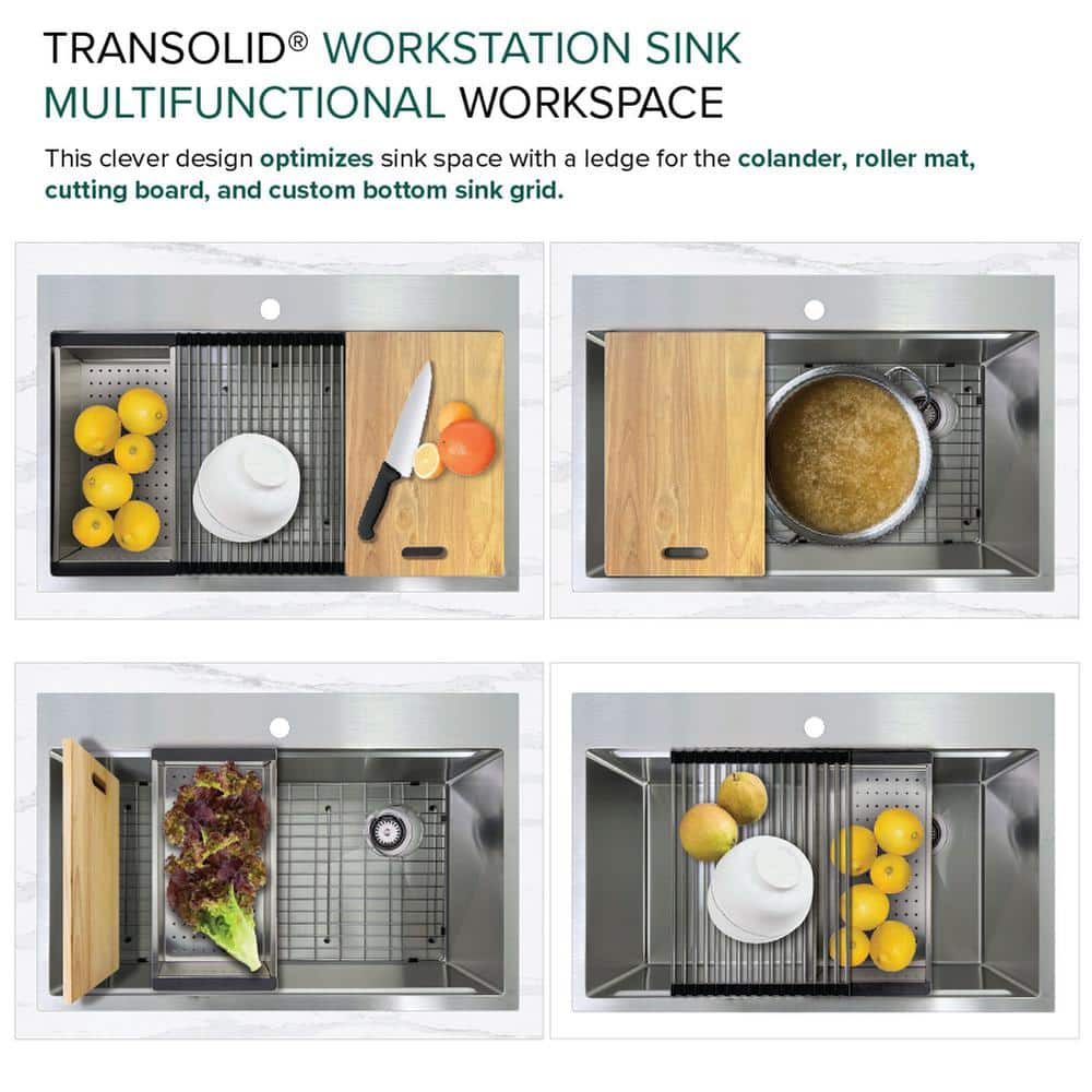 33-Inch Brushed Stainless Steel Kitchen Workstation Sink