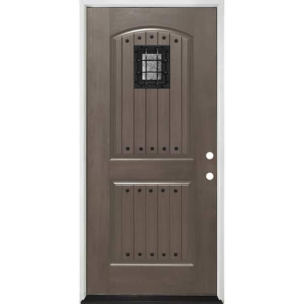 Steves & Sons Regency 36 in. x 80 in. 2-Panel V-Groove LHIS Cavalier Speakeasy Ashwood Stained Fiberglass Prehung Front Door w/Clavos