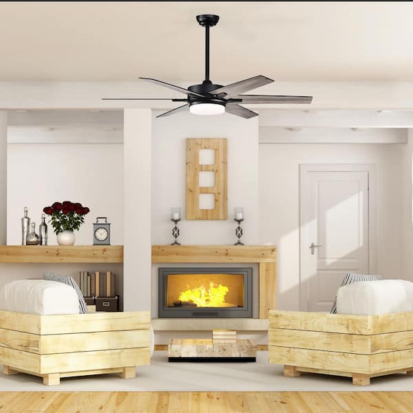 Edvivi 52 in. Integrated LED Indoor Matte Black 6-Blade Reversible Ceiling  Fan w/Light Kit, Remote Control FFG7625BK - The Home Depot