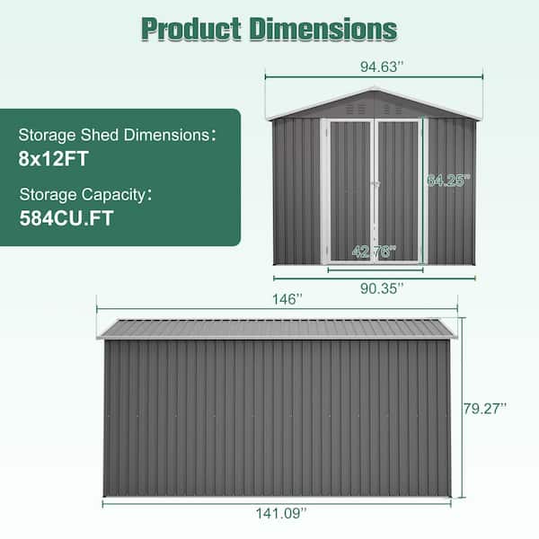 Zeus & Ruta 8 ft. W x 12 ft. D Gray Metal Shed with Aluminum Frame
