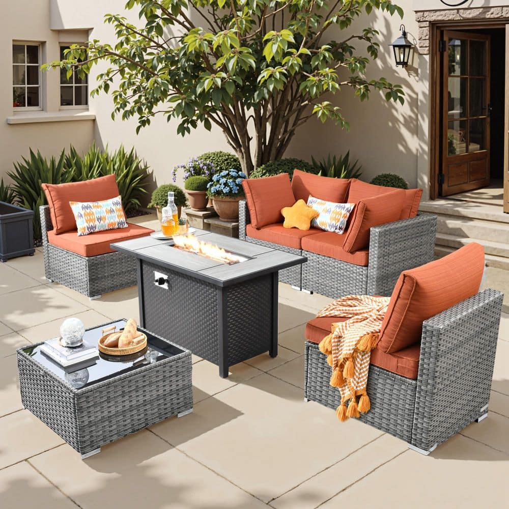 Toject Sanibel Gray 6-Piece Wicker Outdoor Patio Conversation Sofa