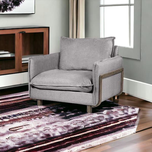 HomeRoots Mariana 33.07 in. Gray Linen Arm Chair with Removable Cushions
