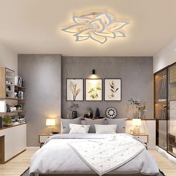 Genoci 33.5 in. 72-Watt Modern Flower White Dimmable Integrated