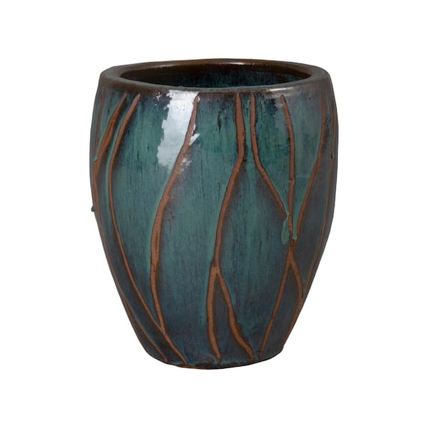 Emissary 14 in. L x 17 in. H Teal Ceramic Round Planter
