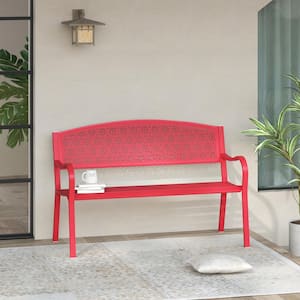 49 in. 2-Person Red Metal Outdoor Garden Bench